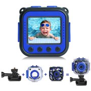 PROGRACE [Upgraded] Kids Waterproof Camera Action Video Digital Camera 1080 HD Camcorder for Boys Toys Gifts Build-in Game(Blue) Blue