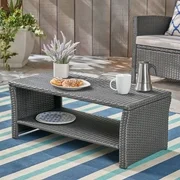 Justin Outdoor Wicker Coffee Table,  Gray