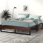 Sha Cerlin King Size Metal Platform Bed Frame, 14 Inch Under-bed Storage, Mattress Foundation with Rustic Wood and Metal Slats