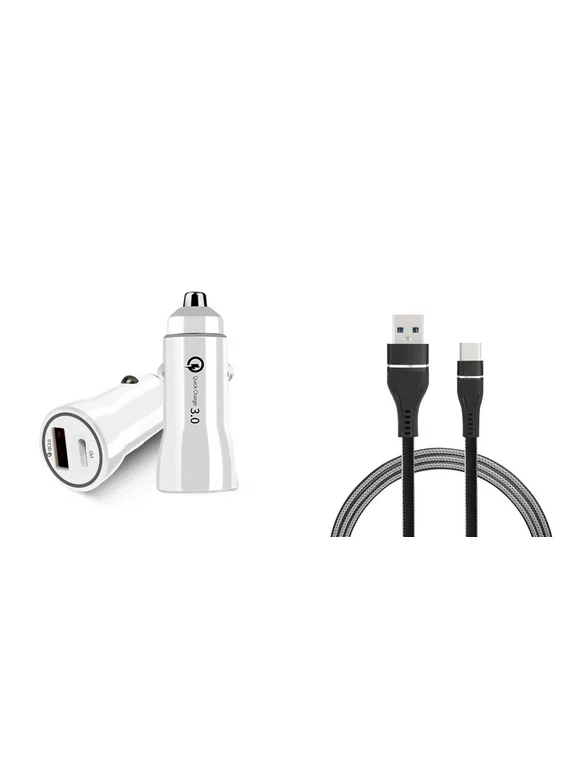 18W Premium Car Charger for Samsung Galaxy A14 5G (High Power Fast Charging Dual USB-C and USB-A Ports) with USB Type-C Cable (3.3 Feet)