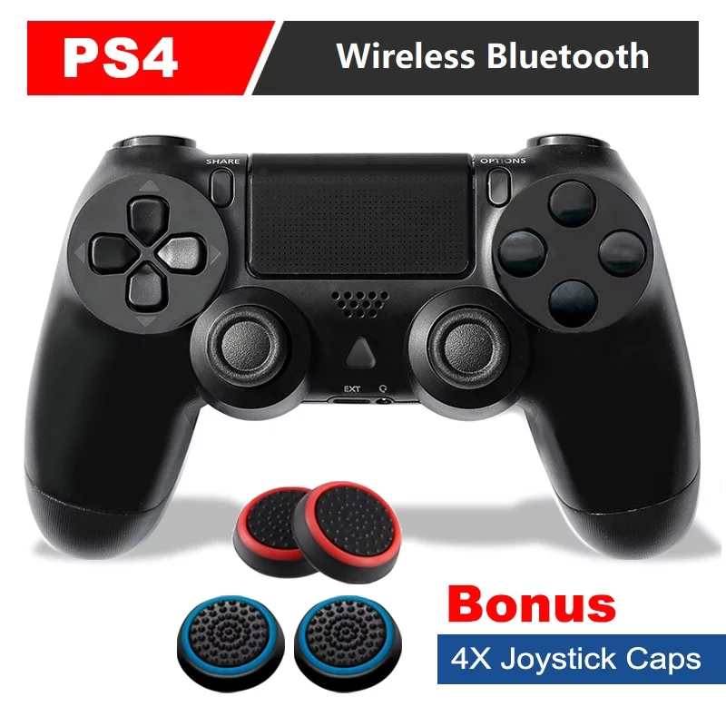 Wireless Game Controller Compatible with PS4/Pro/Slim Console Game pad Joystick Built-in Motion Motors (Black)