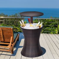 Costway 1PC Adjustable Outdoor Patio Rattan Ice Cooler Cool Bar Table Party Deck Pool