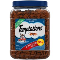 TEMPTATIONS Classic, Crunchy and Soft Cat Treats, Savory Salmon Flavor, 30 oz. Tub (Various Sizes)