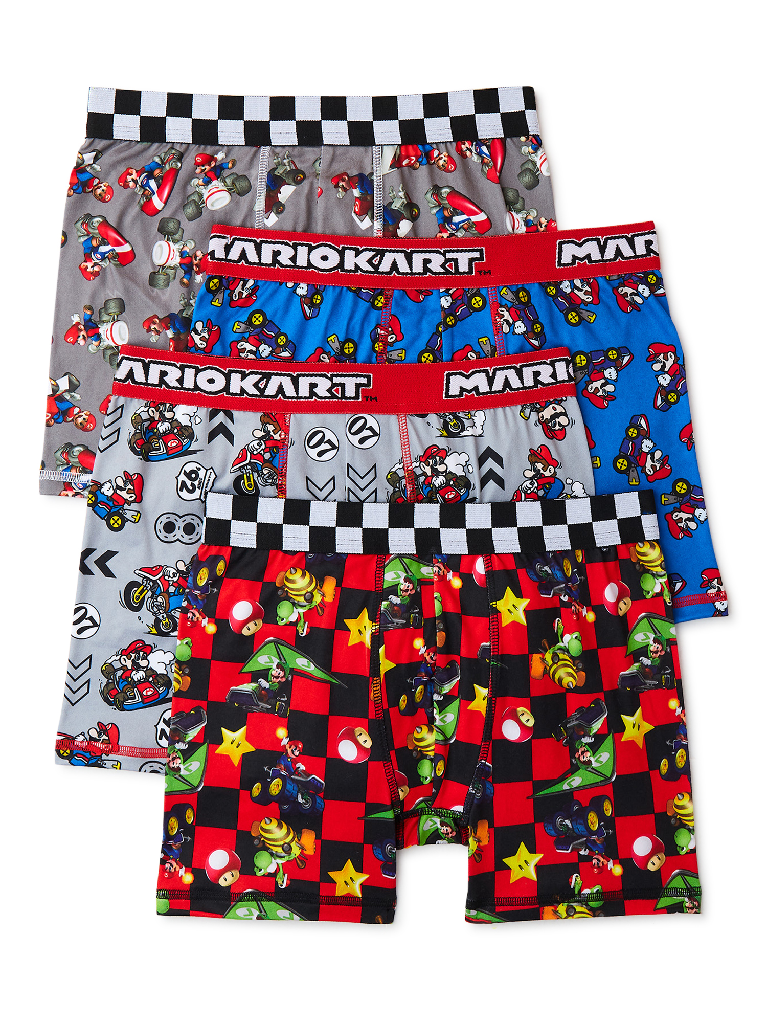 Super Mario Bros. Mario Kart Boy's Boxer Briefs Underwear, 4-Pack, Sizes 4-10