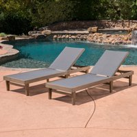 Annalee Outdoor Mesh and Wood Chaise Lounge, Set of 2, Grey, Dark Grey