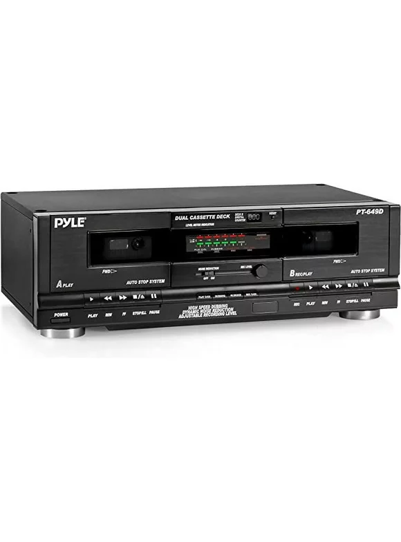 Dual Stereo Cassette Tape Deck - Clear Audio Double Player Recorder System w/ MP3 Music Converter, RCA for Recording, Dubbing, USB, Retro Design - for Standard / CrO2 Tapes, Home Use - PT659DU.5