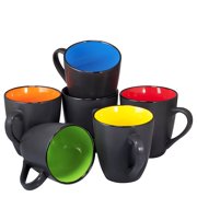 Coffee Mug Set Set of 6 Large-sized 16 Ounce Ceramic Coffee Mugs Restaurant Coffee Mugs By Bruntmor (Black)