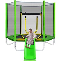 Unbrand 7FT Trampoline for Kids with Safety Enclosure Net, Slide and Ladder, Easy Assembly Round Outdoor Recreational Trampoline
