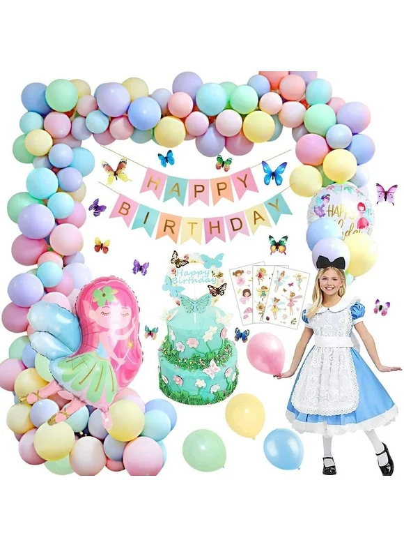 YANSION Fairy Princess Balloons Set, Floral Wonderland Fairies Party Balloons for Birthday Party Baby Shower Magical Fairy Tale Themed Party Decorations Supplies