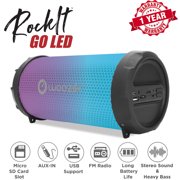 Woozik Rockit Go Portable LED Bluetooth Speaker, Wireless Boombox with Lights, FM Radio, Indoor/Outdoor with Aux and USB Support