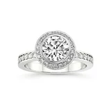 3 Carat IGI Certified Round Shape Lab Grown Diamond Engagement Ring | 14K White Gold |Bell Dome Bezel Halo Eternity Lab Diamond Ring | FG-VS1-VS2 Quality Friendly Diamonds