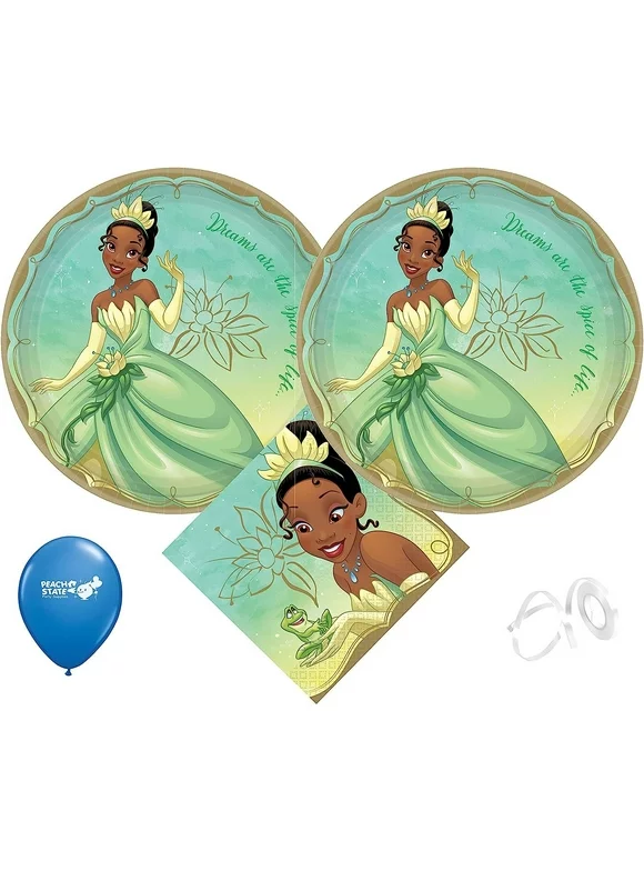 Princess and the Frog Tiana Birthday Party Supplies Pack with Plates and Napkins for 16 Guests