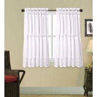 1pc White Gypsy Ruffled Rod Pocket Sheer Window Curtain Panel 55"W x 36"L