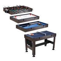 MD Sports 54" 4 in 1 Combo Game Table, Foosball, Slide Hockey, Table Tennis, Pool, Accessories Included, Brown