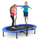 MaxKare Mini Trampoline for Kids Double Rebounder Foldable Fitness Trampoline Exercise Trampoline for Adult with Handrail & Safety Pad