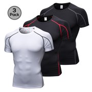 Lixada Pack of 3 Men Short Sleeve Compression Shirt Quick Dry Running Fitness Athletic Workout T-Shirt Baselayer Top