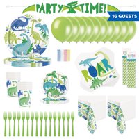 Blue & Green Dinosaur Birthday Party Supplies - Tableware, Decoration and Balloon Kit for 16 Guests