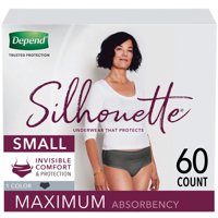 Depend Silhouette Women's Maximum Postpartum Incontinence Underwear, S, Black, 60 Count