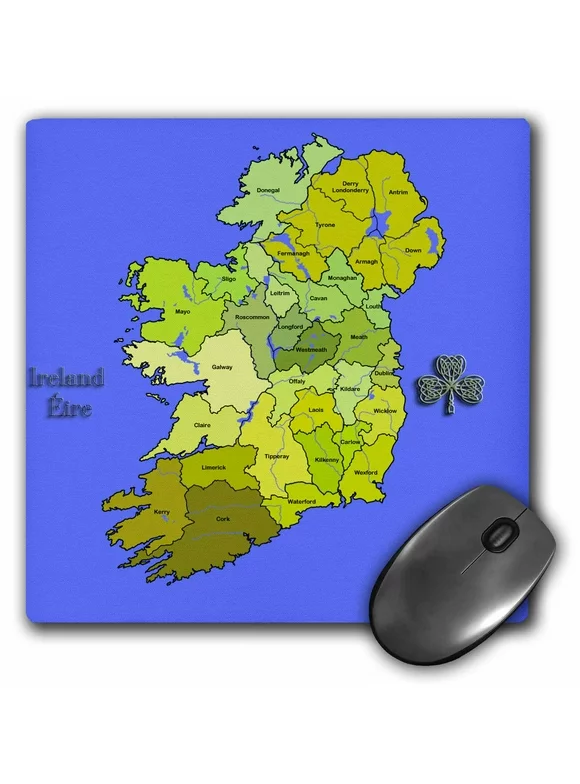 3dRose Colorful green map of all Ireland, the Irish Republic and Northern Ireland with all counties shown. - Mouse Pad, 8 by 8-inch