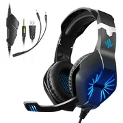 ODDGOD Wired Gaming Headset with Microphone, PS4 Headset Xbox One Headset with LED Light, Wired PC Headset with Stereo Surround Sound Over-Ear Headphones for PC, PS4, Xbox One, Laptop