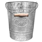 Autumn Alley Galvanized Trash Can | Small Bathroom Waste Bin | Embossed Rings Oval Label and Turned Wood Handle add Farmhouse Warmth and Charm
