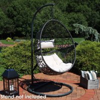 Sunnydaze Caroline Hanging Egg Chair, Resin Wicker, Modern Design, Outdoor Use, Includes Cushion and Headrest