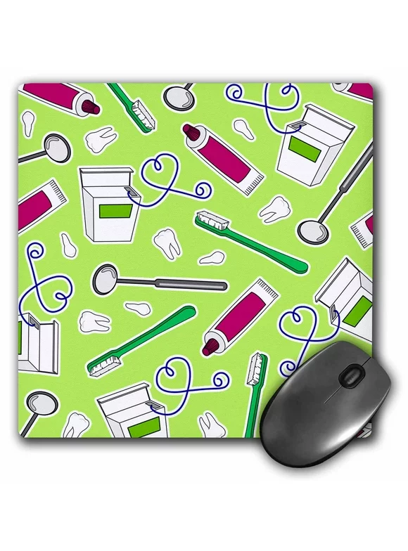 3dRose Cute Dentist Dental Hygienist Print Green - Mouse Pad, 8 by 8-inch (mp_165820_1)