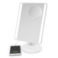 ($80 Value) iHome Mirror with Bluetooth Audio, LED Lighting, Bonus 10x Magnification, Siri & Google Support USB Charging 7" x 9"
