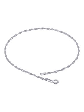 Gem Avenue 925 Sterling Silver Singapore Chain Anklet 10 inch with Spring Ring Clasp
