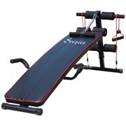 Soozier Sit Up Bench Core Workout Adjustable Thigh Support  for Home Gym Black and Red