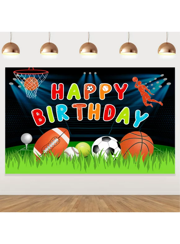 Photo Backdrop Party Banner for Birthday, Sports Birthday Backdrop Football Soccer Basketball Theme Birthday Party Decoration Banner Photography Backdrops Props for Boys Kids Birthday Party Supplies