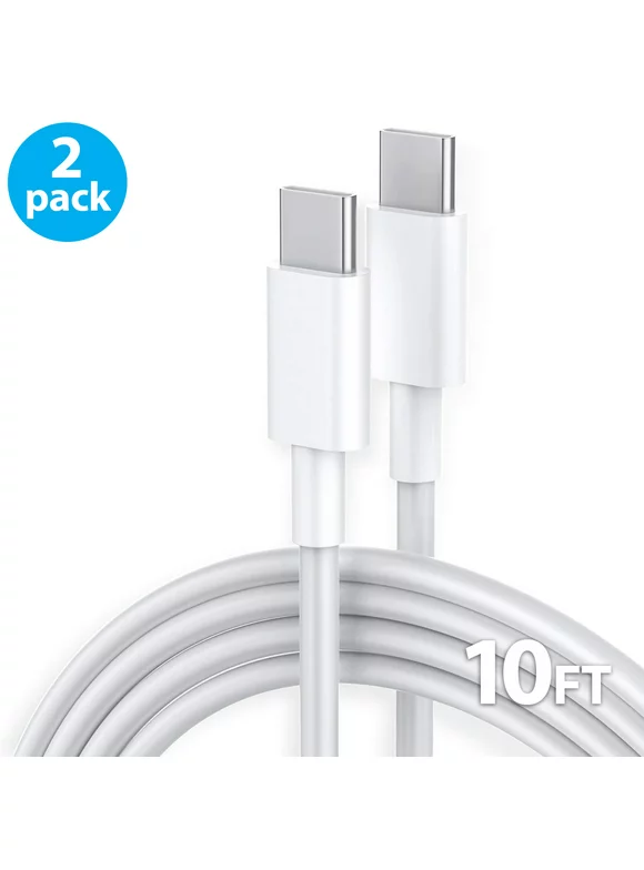 USB C to USB C Cable 60W [2-Pack 10FT], USB-C Type C Fast Charging Cord Charger Compatible with Samsung S23/S22/S21/S20 Ultra, Note 20/10, MacBook Pro/Air, iPad Pro 12.9 11 Air Mini, Pixel and More
