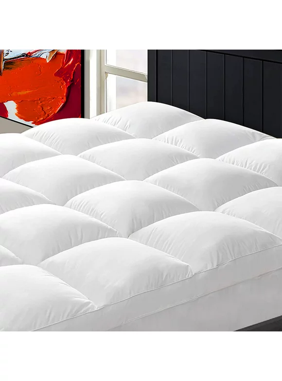 BALICHUN Queen Mattress Topper, Extra Thick Pillowtop, Cooling Mattress Topper, Plush Mattress Pad Cover 400TC Cotton Top Protector with 8-21 Inch Deep Pocket 3D Snow Down Alternative Fill