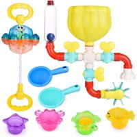 12 PCs Bath Toys for Toddler, Flower Water Station, Bath Squirters, Stacking Cups, Rotating Spray Water Toy, Birthday Gifts for Kids F-368