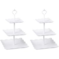 2 Pack 3 Tier Dessert Cake Tower Stand Cake Display Stand and Fruit Plate Embossed Tableware for Afternoon Tea Wedding Party Birthday Square