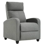 Easyfashion Upholstered Fabric Push Back Theater Recliner Chair with Footrest, Gray