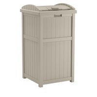 Suncast 33 Gallon Outdoor Hideaway Trash Container for Patio, Taupe
