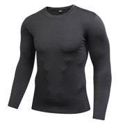KINGMMICRO4 Outdoor Mens Quick Dry Fitness Compression Long Sleeve Baselayer Body Under Shirt Tight Sports Gym Wear Top Shirt(Black)