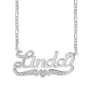 Personalized Sterling Silver, Gold Plated, 10k or 14k Nameplate Necklace with First Initial and Tail Beaded and Rhodiumed with an 18 inch Silver Plated Figaro Chain