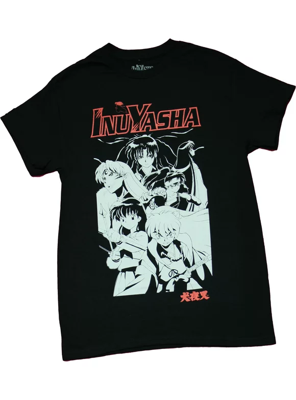 Inuyasha Mens T-Shirt - Group in Blk and  Under  Logo (Large)
