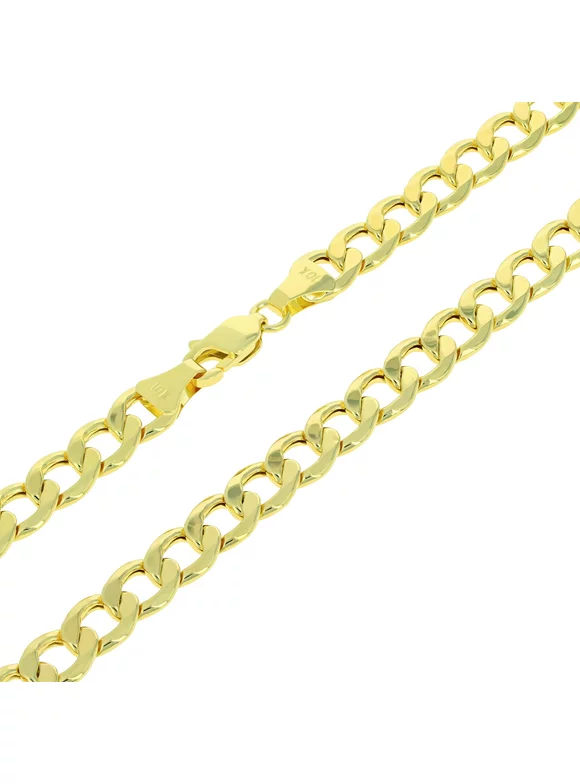 Nuragold 10k Yellow Gold 7mm Cuban Curb Link Chain Necklace, Mens Jewelry with Lobster Clasp 20" - 30"
