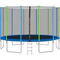 Suzicca 16FT Trampoline for Kids with Safety Enclosure Net, Ladder and 12 Wind Stakes, Round Outdoor Recreational Trampoline