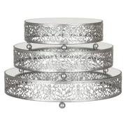 Amalfi Dcor 3-Piece Round Mirror-Top Decorative Tray Dessert Stand Set (Silver) | Stainless Steel Frame