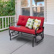NUU GARDEN Patio Double Glider Bench Swing Chair Rocker Heavy-Duty Loveseat Outdoor Garden Rocking Bench Steel Frame with Cushion (Red)