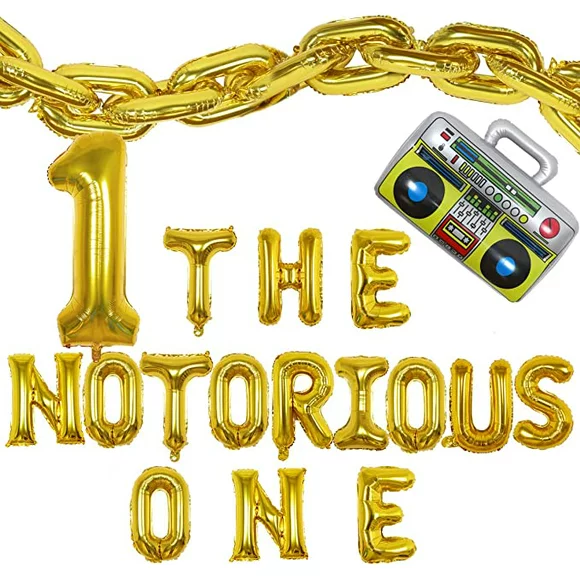 Baby 1st Birthday Decorations the Notorious One Birthday Decorations for Boy with Gold Chain Big Number 1 Foil Balloons Inflatable Radio for Hip Hop Theme First Bday Biggie Smalls Party Supplies
