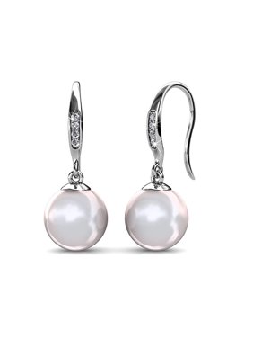 Cate & Chloe Betty 18K White Gold Freshwater Pearl Earrings with Swarovski Crystal, Beautiful Classic Pearl Drop Dangle Earrings, Women's Special Occasion, - MSRP $136