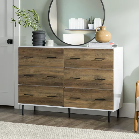 Savanna Modern Wood 6 Drawer Dresser - White/Rustic Oak