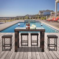 Zimtown 5 Piece Wicker Outdoor Patio Bar Set with Table and 4 Stools Brown
