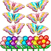 14 Pieces Flower-Shaped Butterfly-Shaped Aluminum Foil Balloons, Butterfly Fairy Balloons, Color Fairy Tale Balloons, Spring Party Supplies for Baby Showers, Weddings, Birthday Decorations, 10 Colors