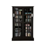 Atlantic Windowpane Adjustable Media Cabinet - Tempered Glass Pane Styled Sliding Doors, Store 216 Blu-Rays,192 DVDs or 576, Adjustable Shelves, 49 X 32 X 9.5 inches PN94835721 in Espresso